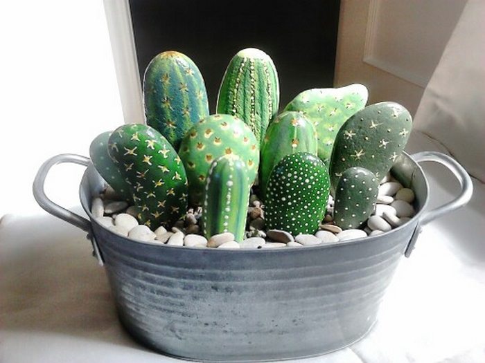 Rock painting ideas for beginners. Unique Cactus designs for