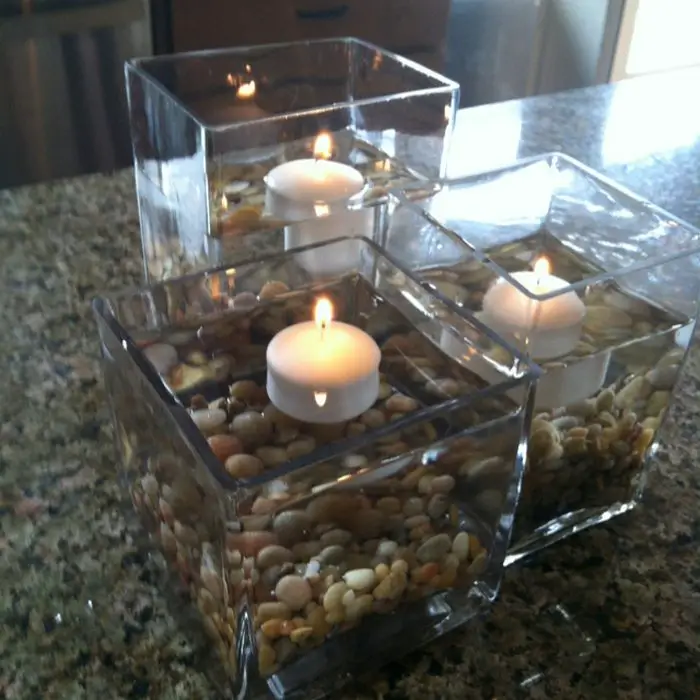 Floating Candle Centerpiece with Pebbles