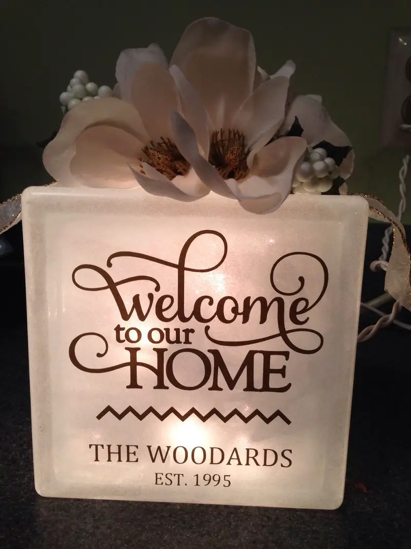 "Welcome to our Home" SignGlass Block Crafty Ideas