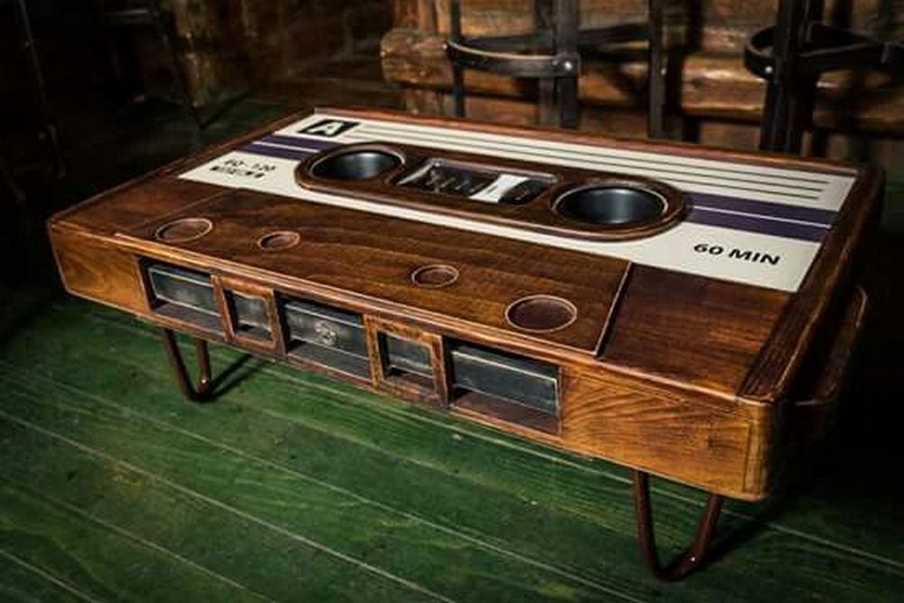 For lovers of anything vintage, this cassette tape coffee table is perfect for you.