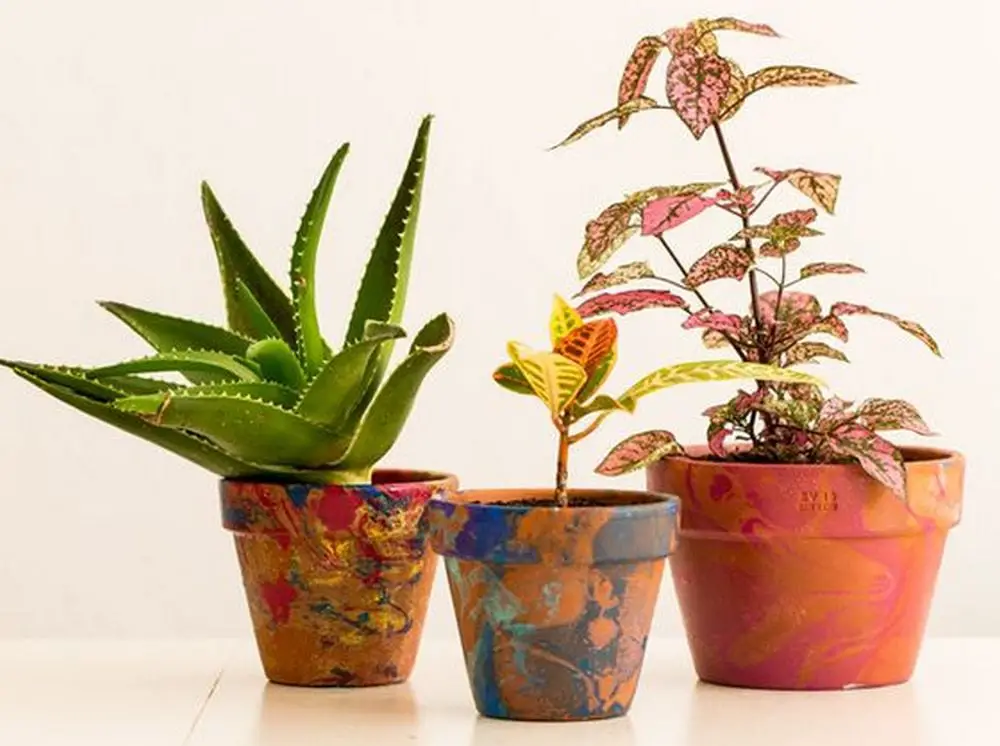 Turn your boring terra cotta flower pots into a work of art through marbling!