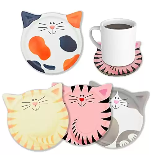 Cat Shaped Ceramic Coasters Set of 4, Unique Gift Ideas for Cat Lovers