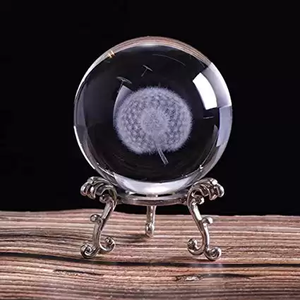 Dandelion Crystal Ball with Sliver-Plated Flowering Stand, Home Decoration