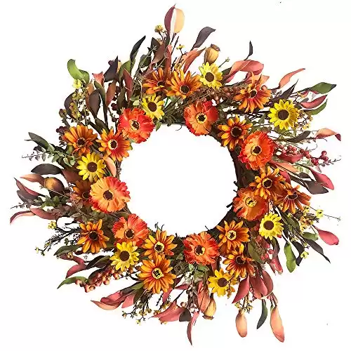 Artificial Fall Floral Wreathfor Front Door, Wall, Window Decor and Thanksgiving Harvest Festival Celebration-20in