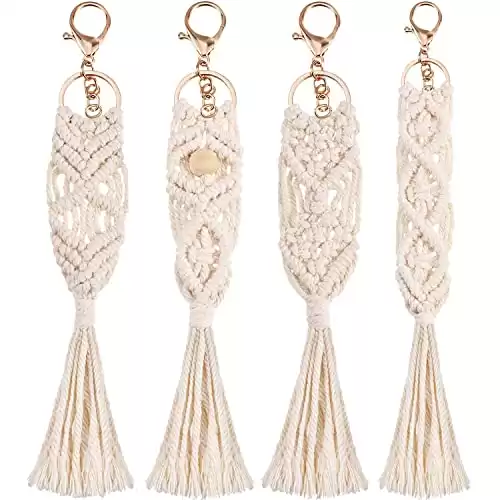 4 Pieces Handcrafted Boho Macrame Keychains with Tassels