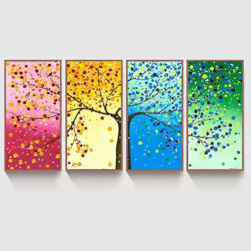 Four Seasons Colorful Trees Framed Canvas Prints