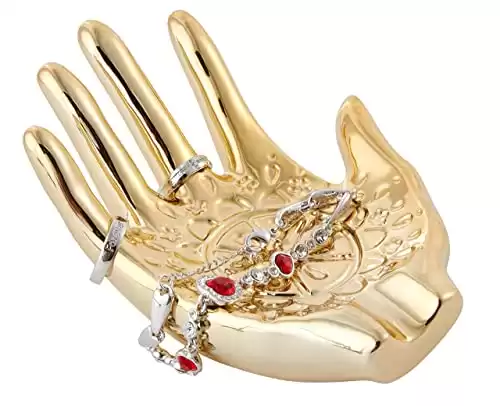 Gold Plated Ceramic Embossed Hamsa Hand for Ring and Jewelry Holder