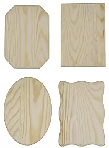Unfinished Wood Plaques, 6.5 Inch x 4.5 Inch, 4 Assorted Shapes