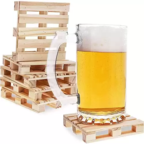 Wooden Mini Pallet Coaster Set for Hot and Cold Beverages (6 Pack)