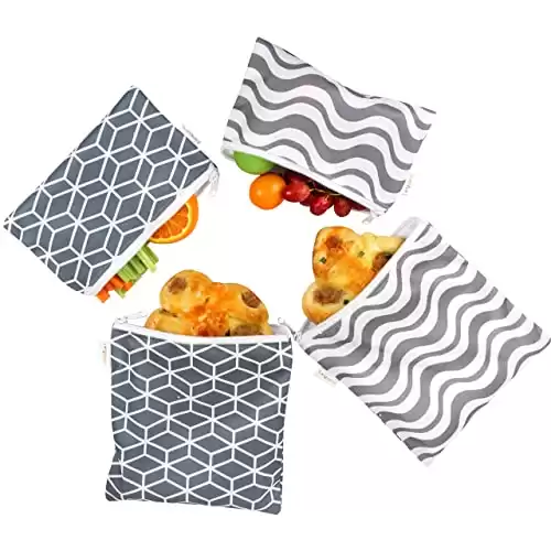 Premium Reusable Sandwich & Snack Bags - Set of 4 - (Grey Geometry)