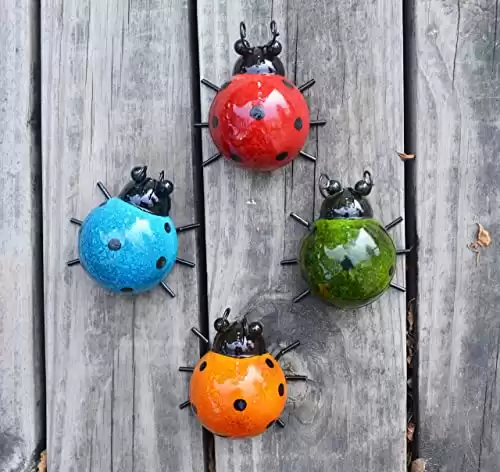 Wall Art Decorative Set of 4 Cute Ladybugs Sculptures
