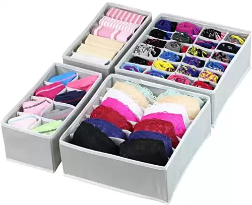 Closet Underwear Drawer Organizer Divider - 4 Set, Gray