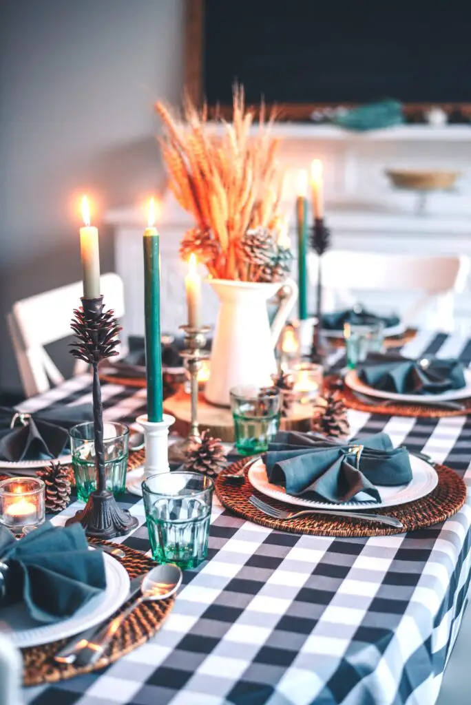 This fall tablescape features a variety of colors and designs. Pretty nice!