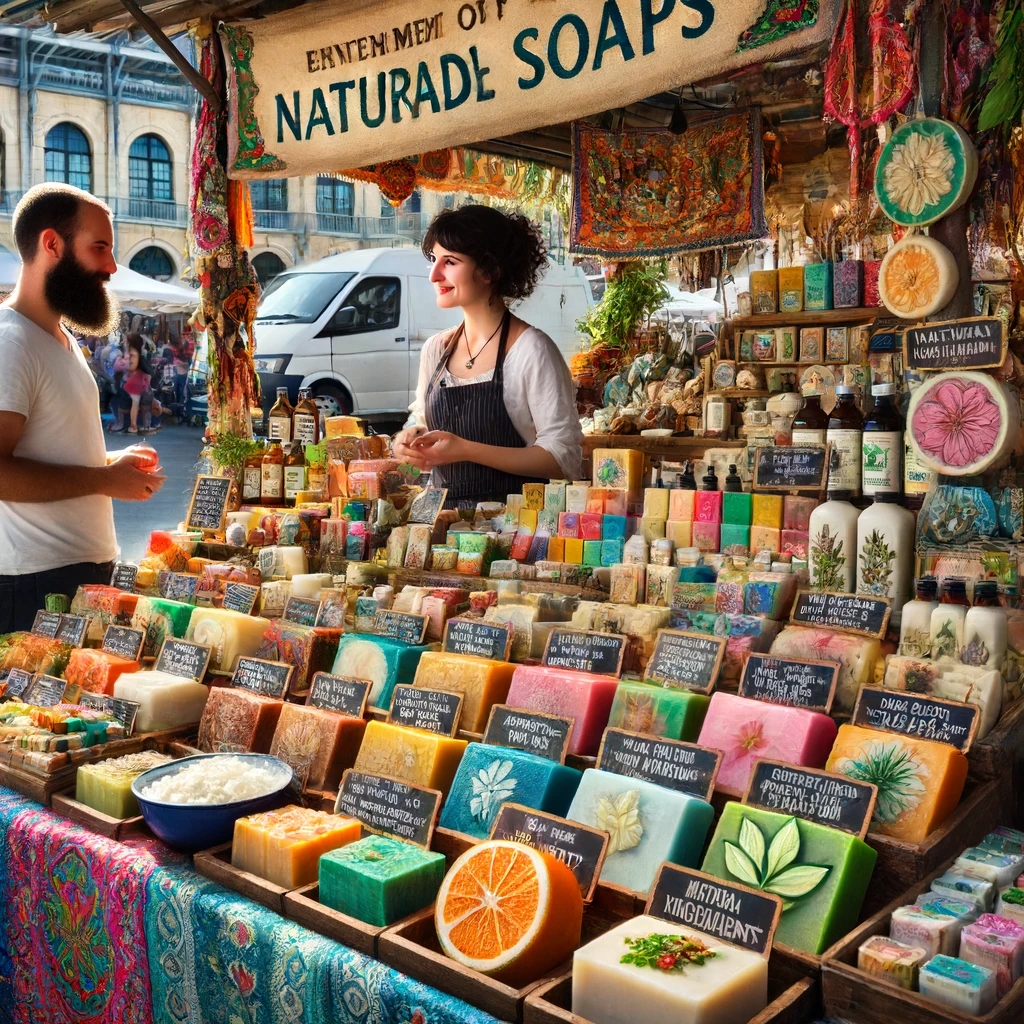 A woman selling handmade soap.