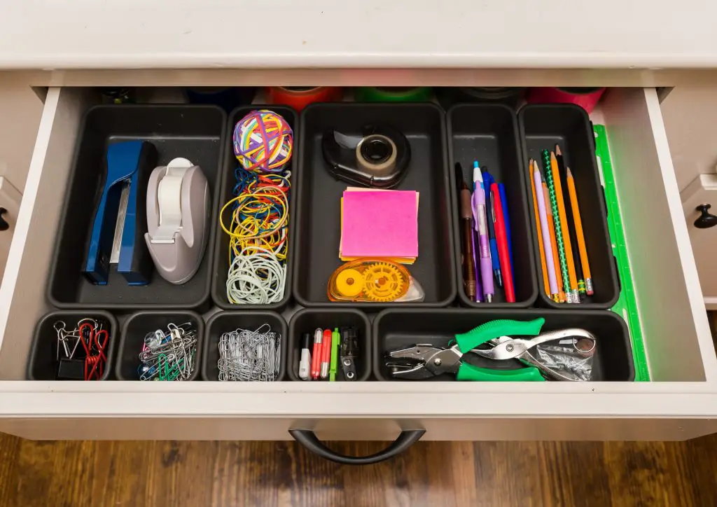 Drawer dividers are lifesavers when it comes to DIY office organization ideas.