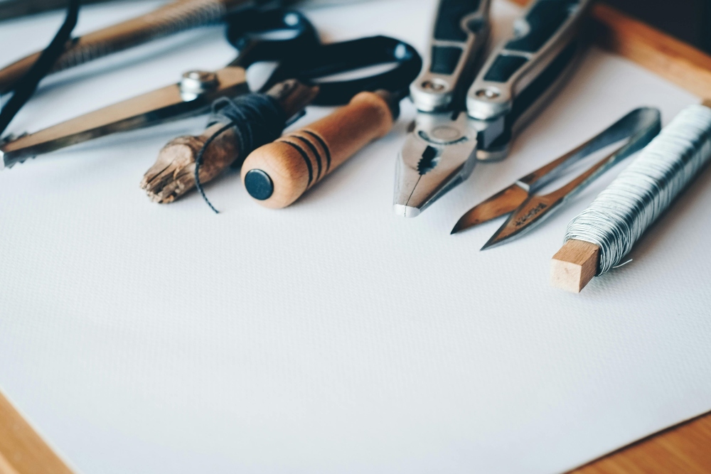 A crafting table with tools.