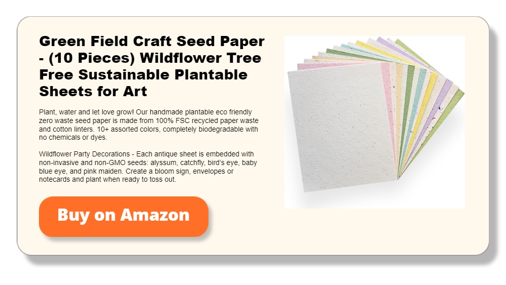 Green Field Craft Seed Paper - (10 Pieces) Wildflower Tree Free Sustainable Plantable Sheets for Art