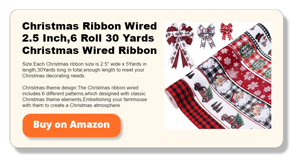 Christmas Ribbon Wired 2.5 Inch,6 Roll 30 Yards Christmas Wired Ribbon