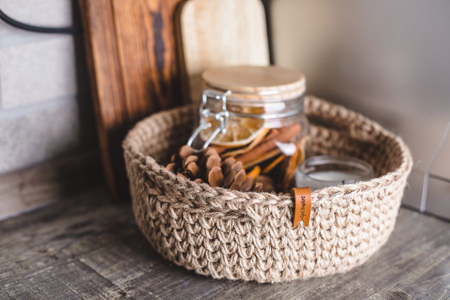 An image of a DIY jute basket craft. 