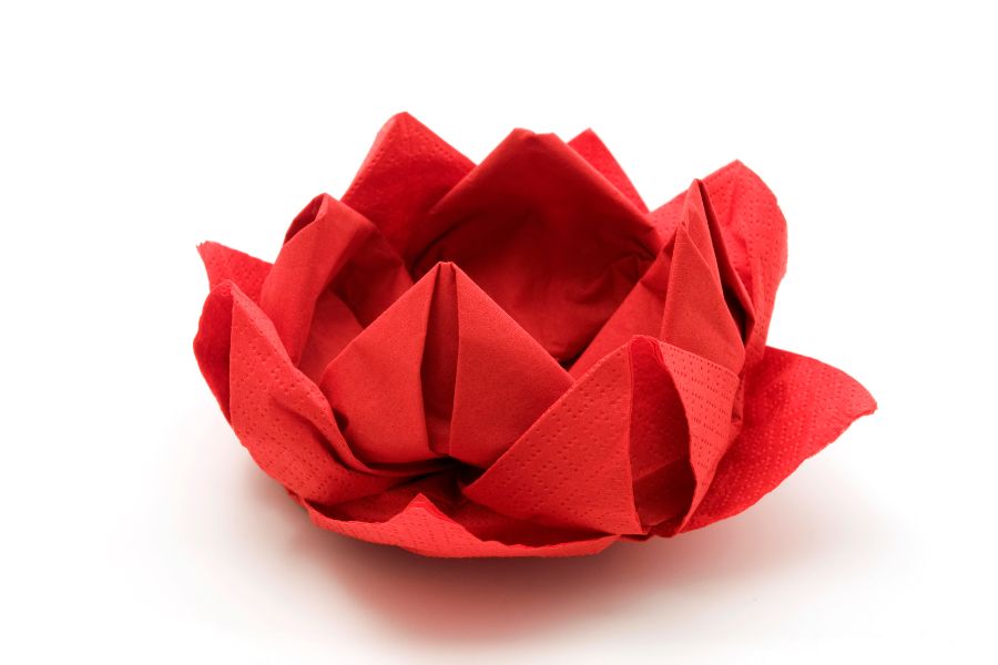 An image of a red origami lily.