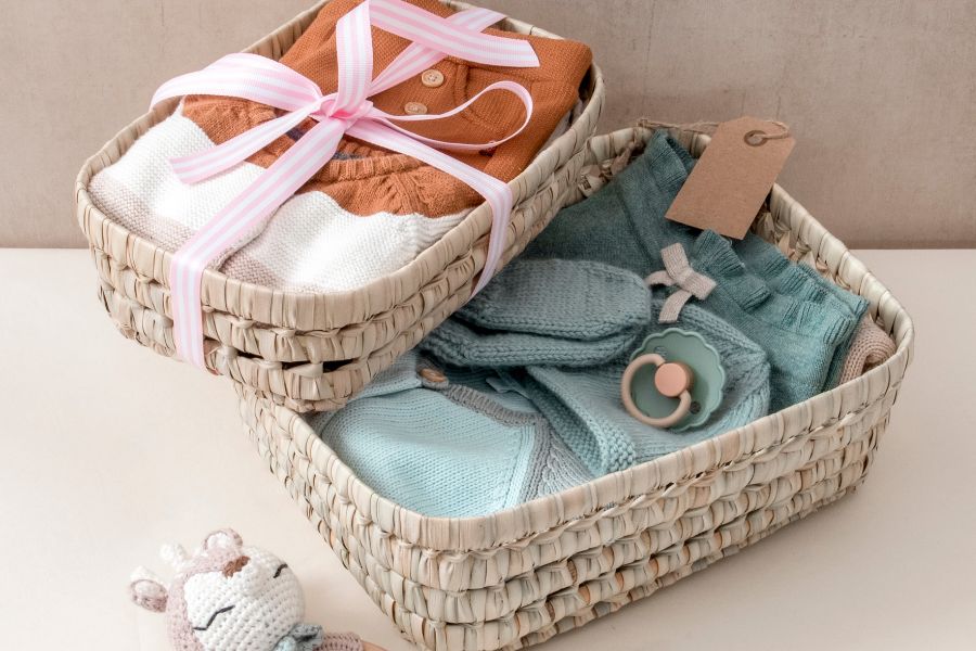 An image of a gift basket for new parents. 